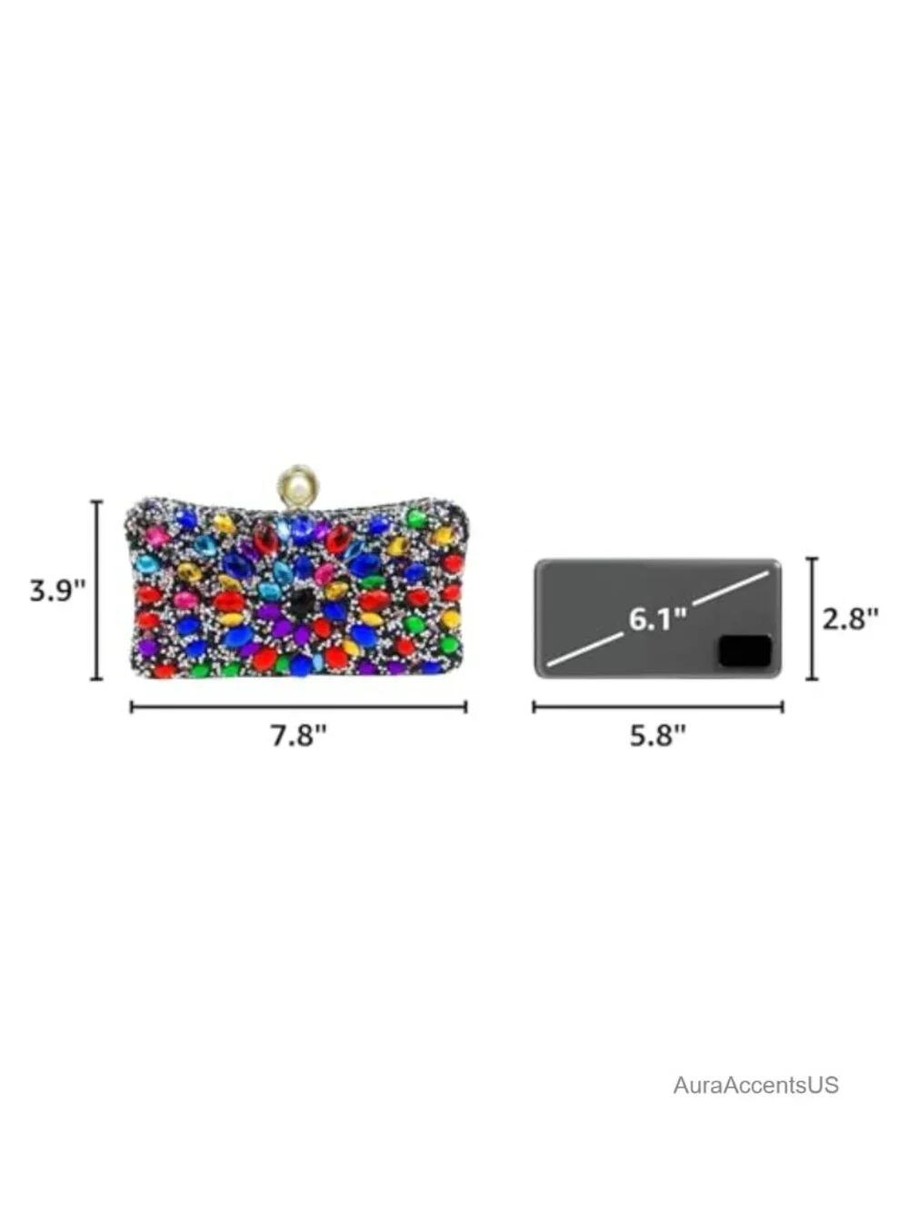 Crystal Rhinestone Clutch Evening Bag with Chain Straps
